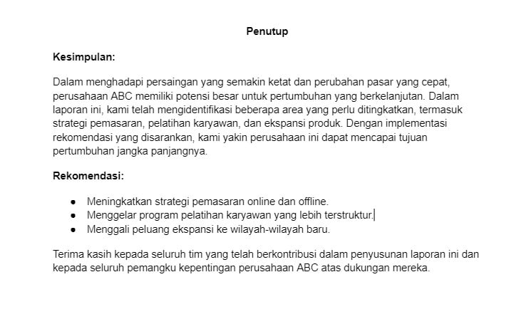 Contoh Laporan Bisnis Sederhana Bagian Penutup