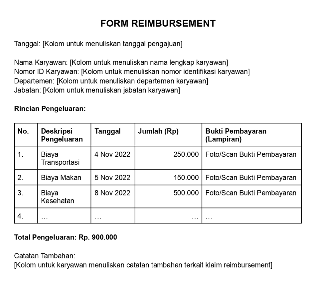 Contoh Form Reimbursement