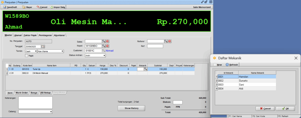 Penerapan data Mekanik pada Penjualan (Plugin Bengkel)