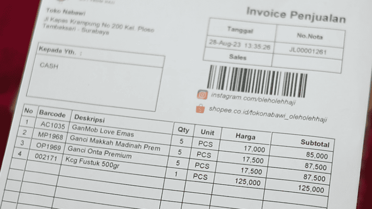 Contoh Form Nota Invoice Untuk Toko Ritel Oleh Oleh Haji