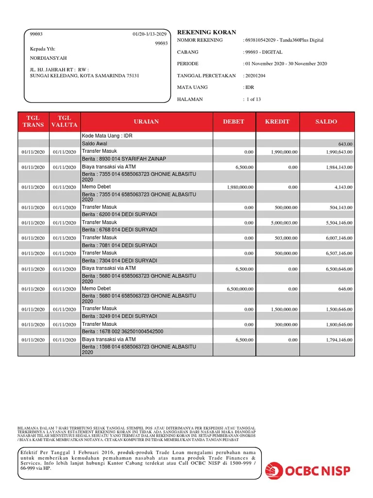 Contoh Rekening Koran Ocbc Nisp