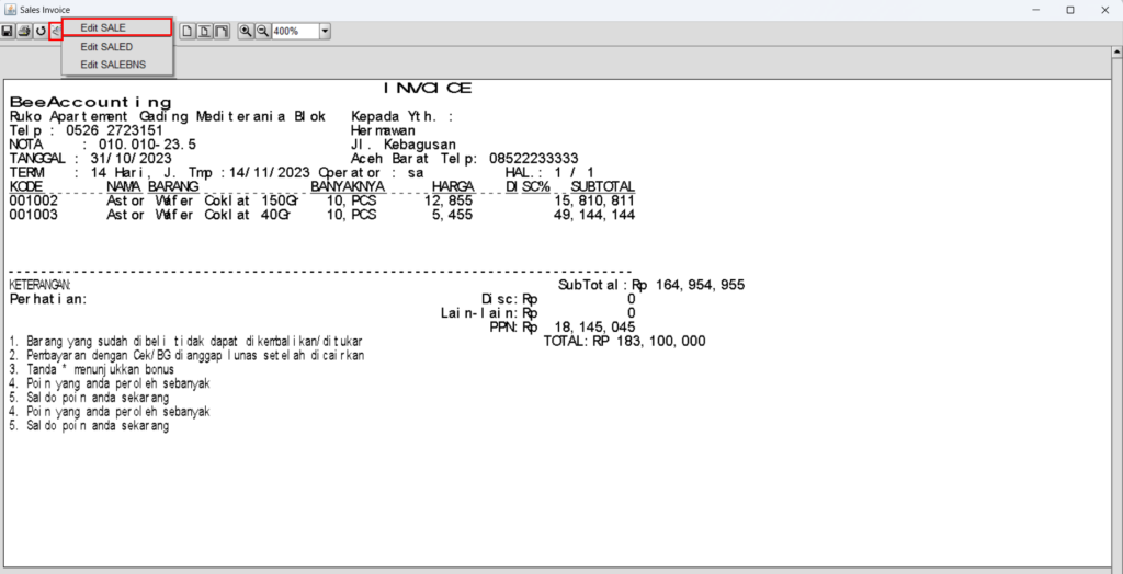 Cara Merubah Isi Detail Kosong Nota (Text Report) Beeaccounting