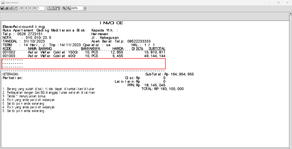 Cara Merubah Isi Detail Kosong Nota (Text Report) Beeaccounting