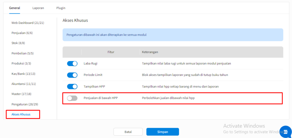 Setting Hak Akses Diperbolehkan Jual Dibawah HPP Beecloud 3.0