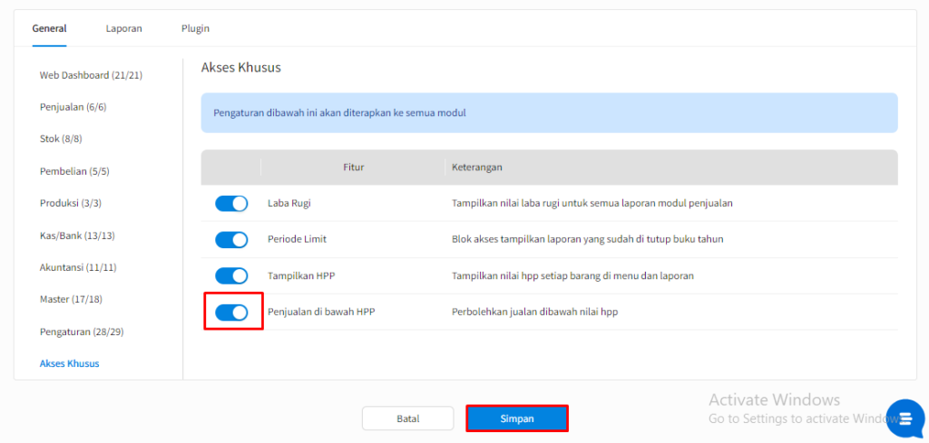 Setting Hak Akses Diperbolehkan Jual Dibawah HPP Beecloud 3.0