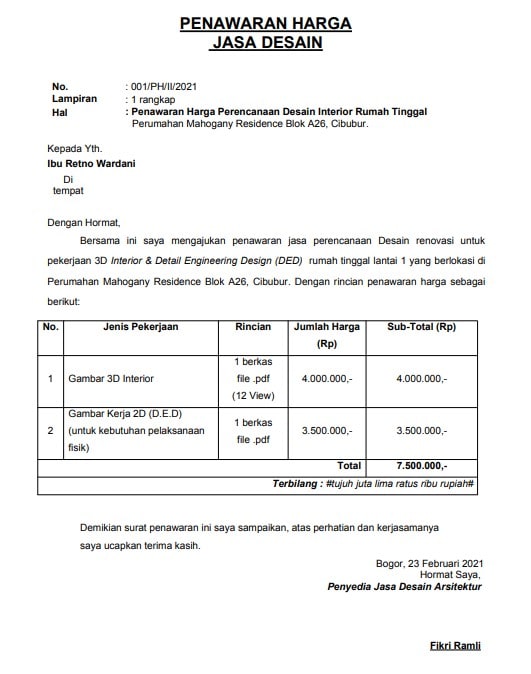 Contoh Invoice Penawaran Harga