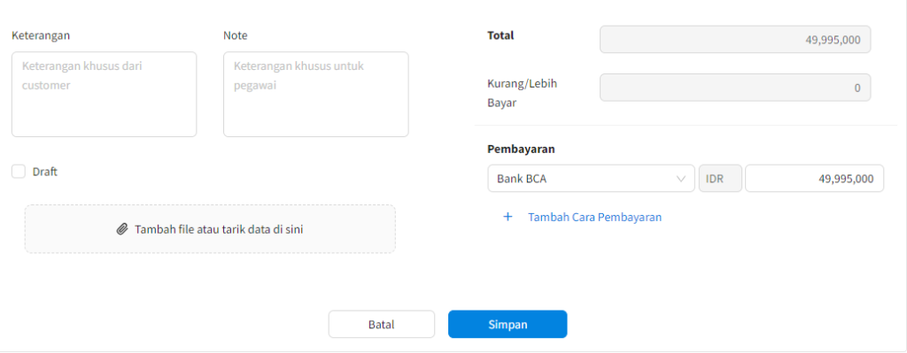 Penerimaan Hutang dipotong Biaya Admin Beecloud 3.0