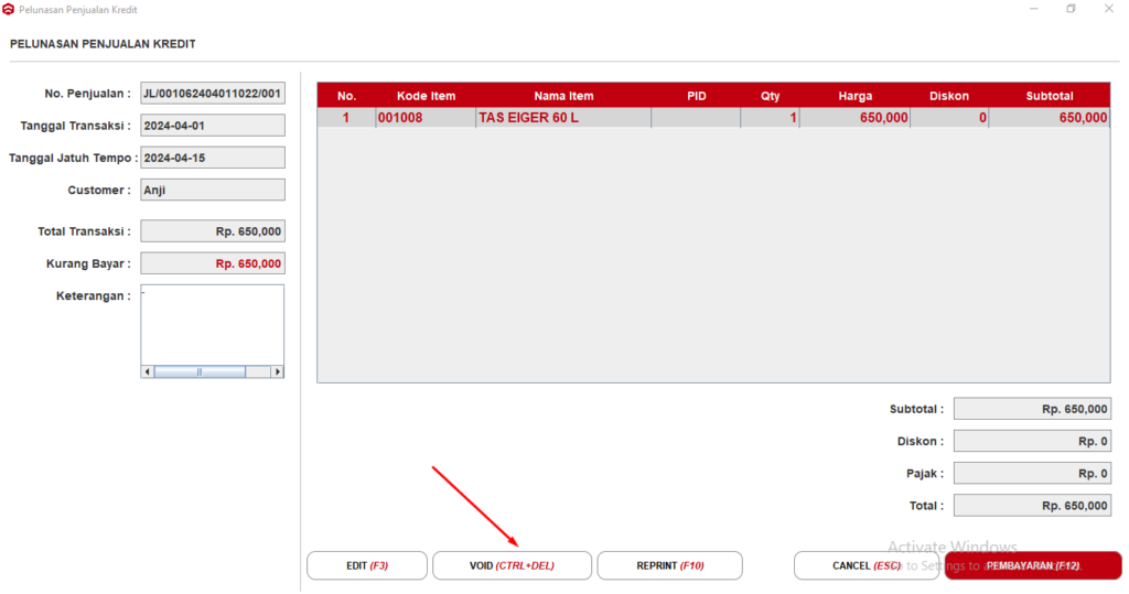 Daftar Transaksi, Void dan Reprint Transaksi Penjualan Kredit Beepos Desktop