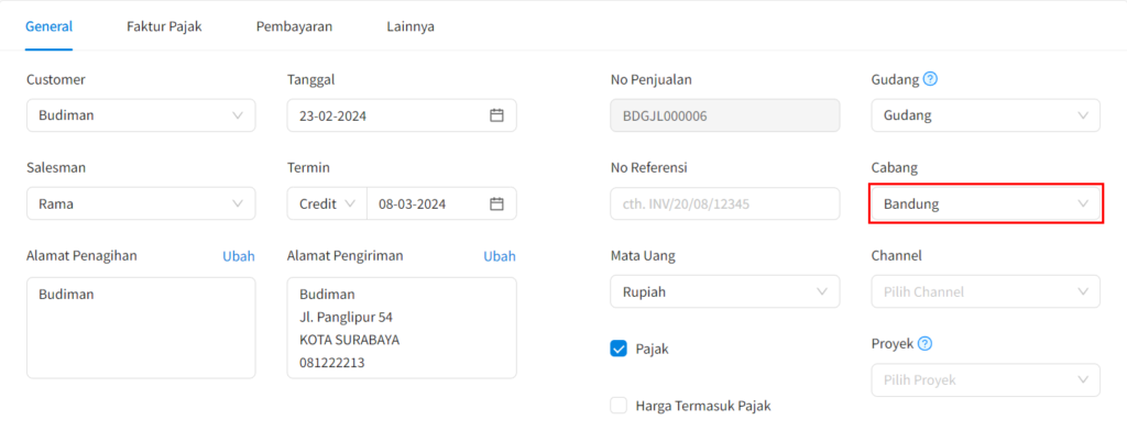 Cara Membuat Invoice Penjualan Cabang Beecloud 3.0
