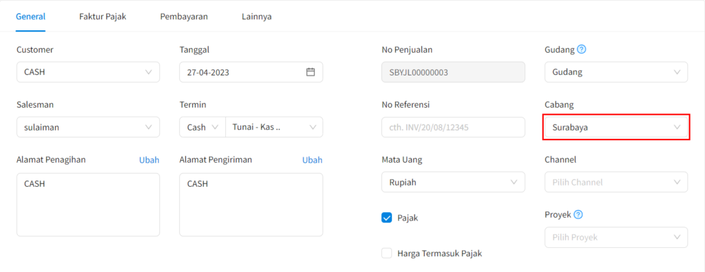 Cara Membuat Invoice Penjualan Cabang Beecloud 3.0