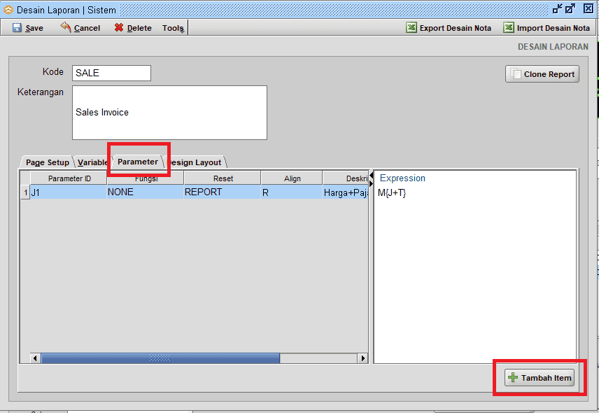 Edit Nota Parameter1