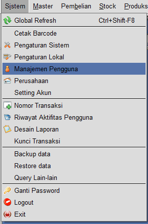 Sistem -> Manajemen Pengguna