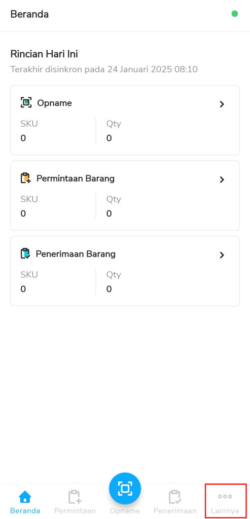 Langkah masuk menu Lainnya di Bee Inventory Manager