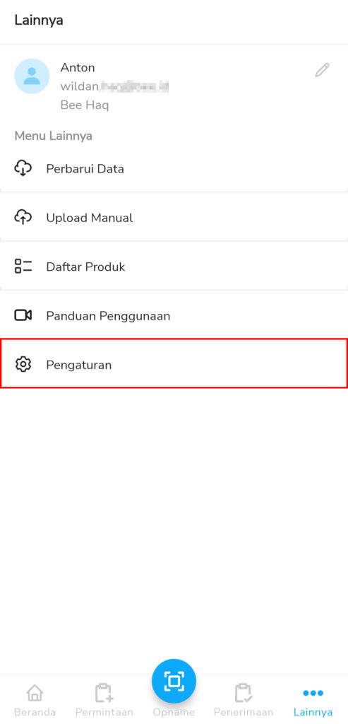 Pilih menu Pengaturan Bee Inventory Manager