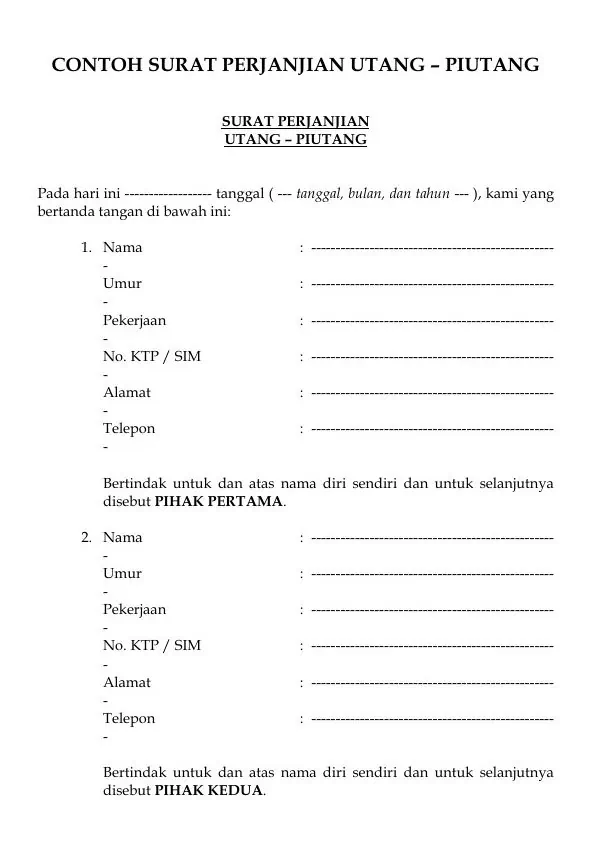 Contoh Surat Perjanjian Hutang Doc