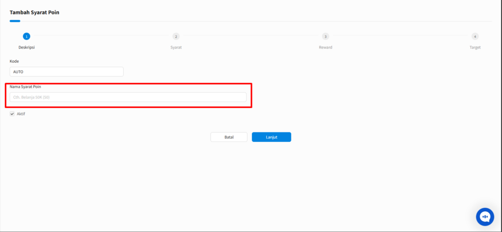 Mengisi nama syarat poin