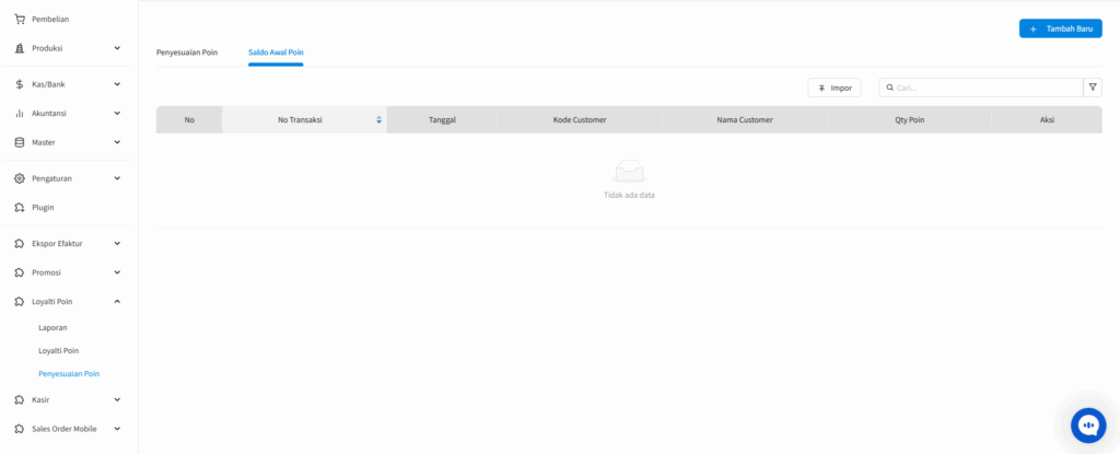 Pilih Menu Loyalti Poin untuk input Saldo Awal Loyalti Poin