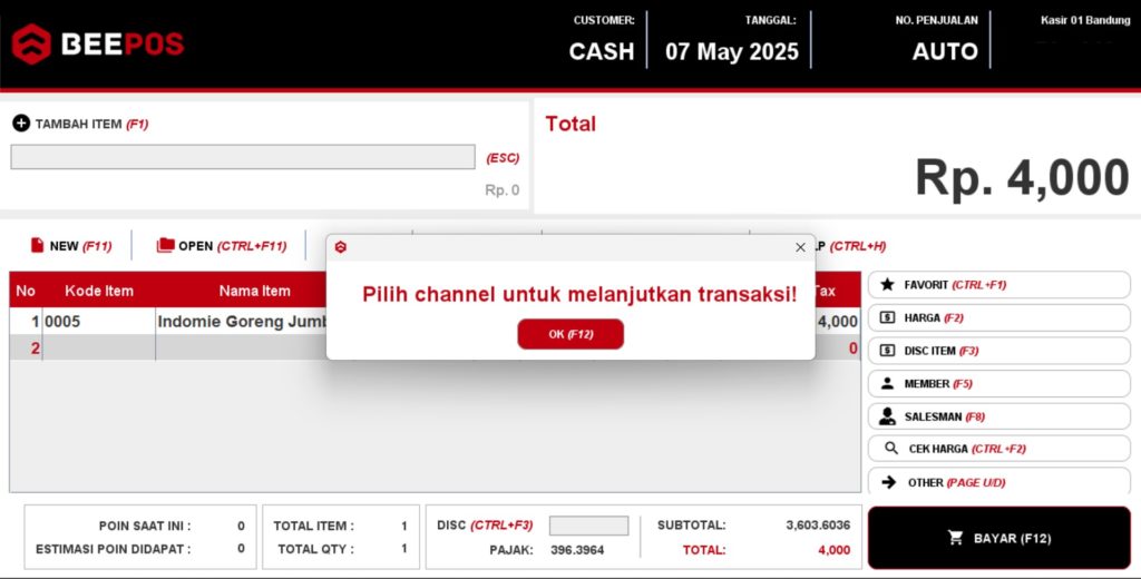 Notifikasi harus pilih Channel pada Beepos