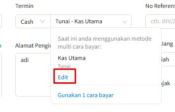 Gambar 1 Pilih Edit Multi Cara Bayar