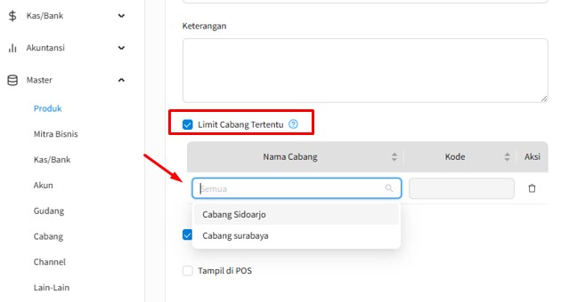 Gambar 3 Pilih Cabang Untuk Produk Per Cabang