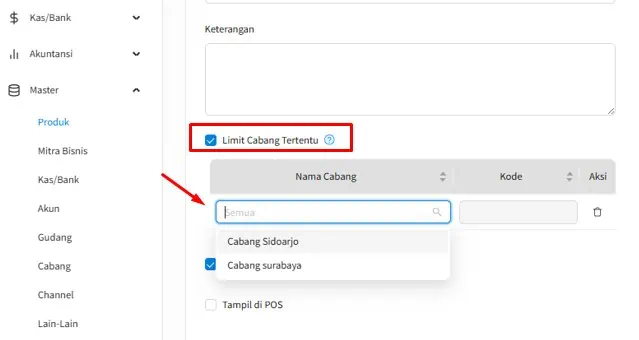 Gambar 3 Pilih Cabang Untuk Produk Per Cabang