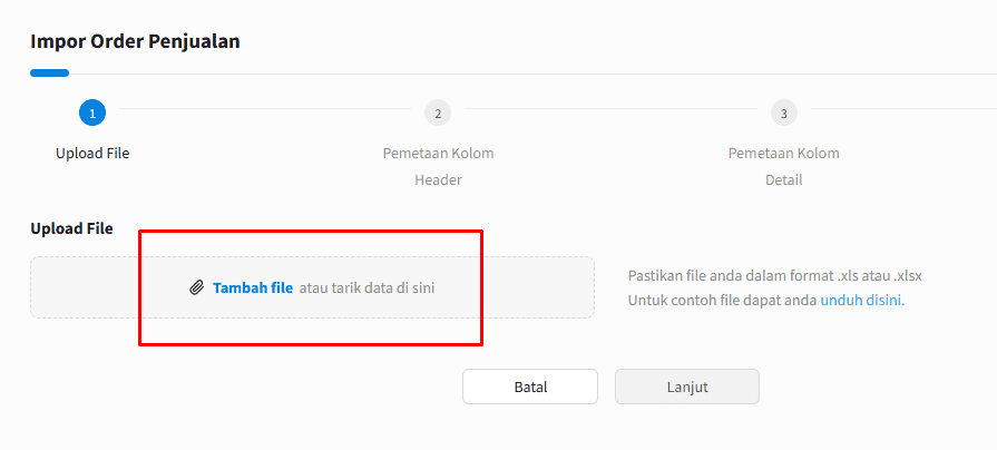 Gambar 4 Upload Impor Order Penjualan