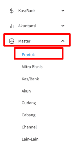 Masuk ke Menu Master lalu pilih Produk