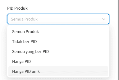  Pilihan Filter 'PID Produk'