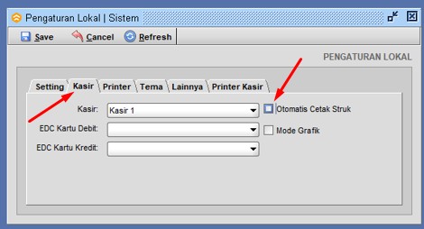 Gambar 2 Letak Setting Uncek Auto Cetak Print Kasir