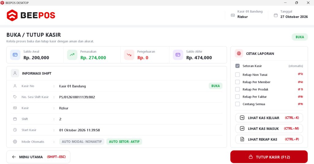 Menampilkan Pemasukan dan Saldo Akhir Beepos Desktop 3.0