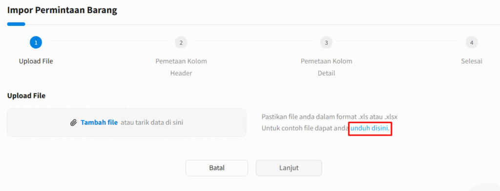 Gambar 1 Unduh File Excel Impor Permintaan Barang