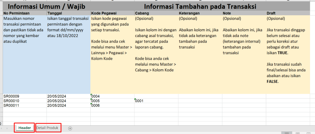 Gambar 4 Tampilan File Excel Impor Permintaan Barang