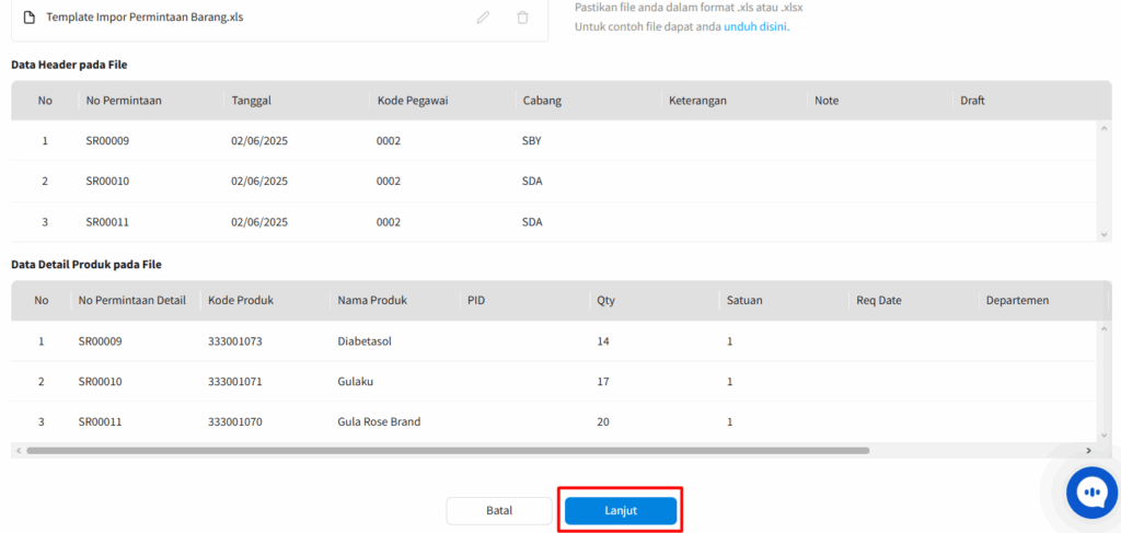 Impor Permintaan Barang di Beecloud 3.0