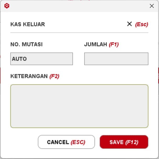 Input Jumlah dan Keterangan