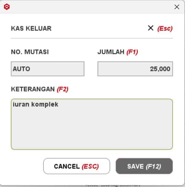 Contoh input kas keluar