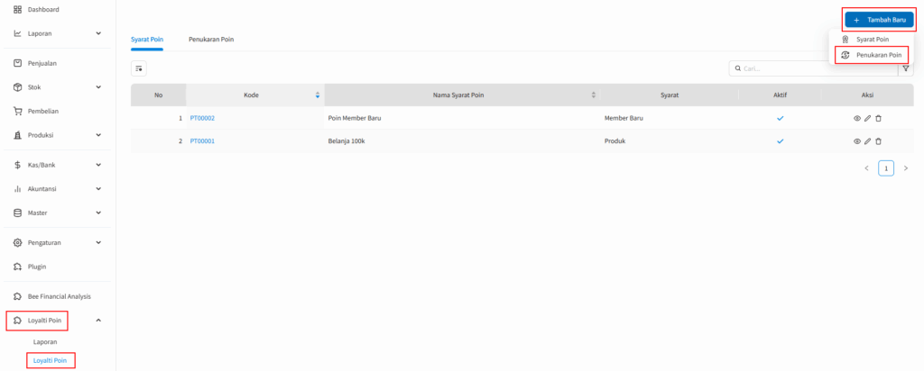 Setting syarat penukaran poin beecloud 3.0