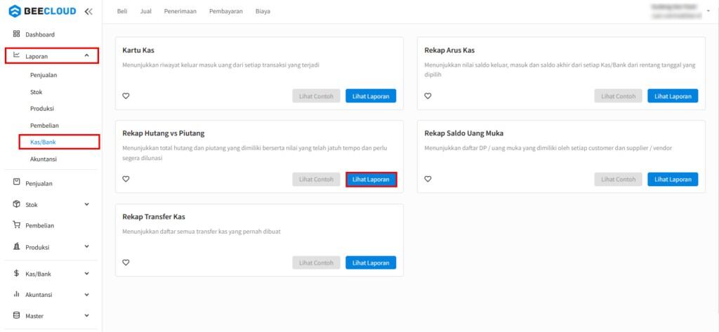Cara melihat laporan hutang piutang di Beecloud 3.0