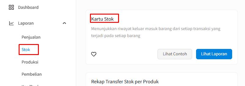 Menu Kartu Stok