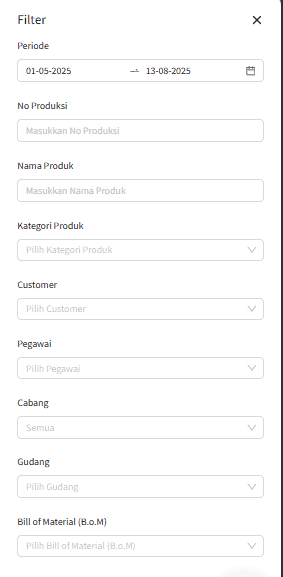 Rekap Pemakaian Bahan Baku Produksi Beecloud 3.0 Filter