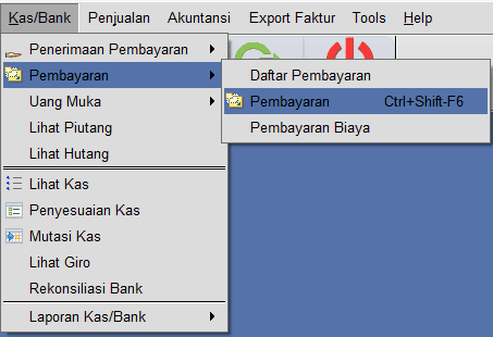 Masuk ke Kas/Bank -> Pembayaran