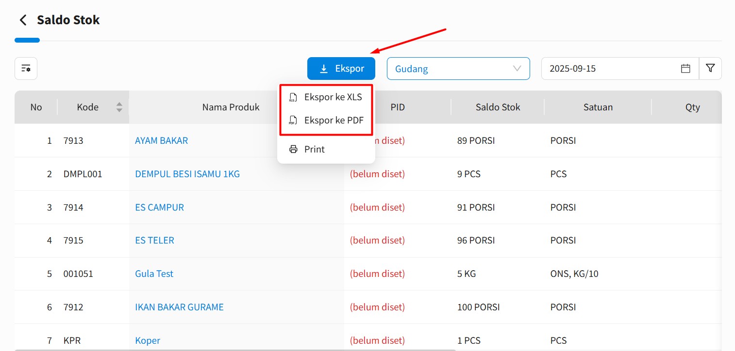 Cara Ekspor Nilai Stok Beecloud 3.0