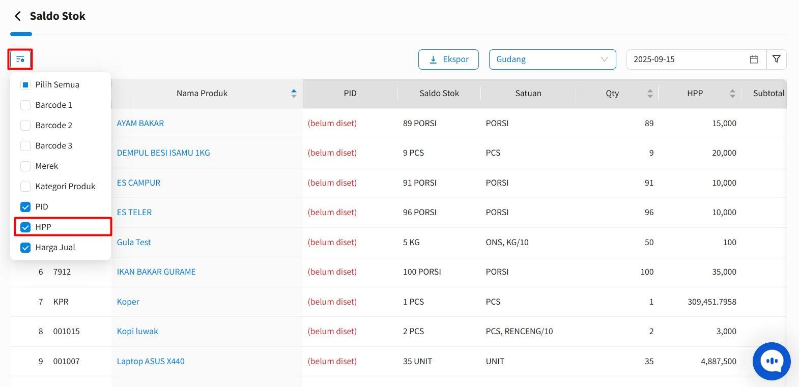 Cara Ekspor Nilai Stok Beecloud 3.0
