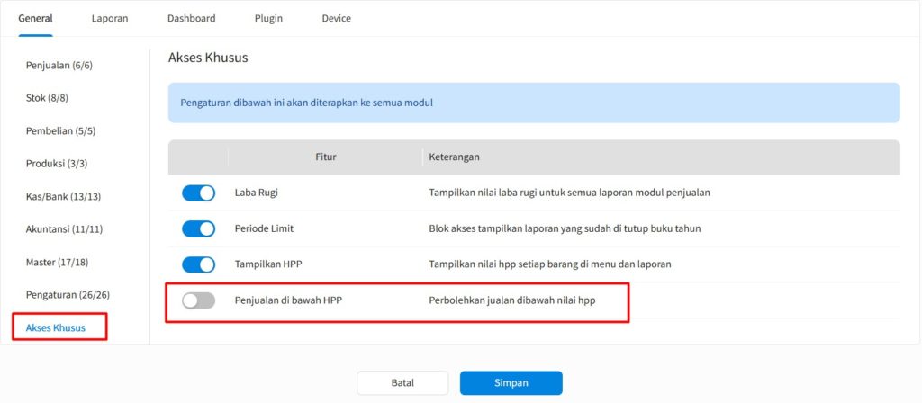 Setting Hak Akses Diperbolehkan Jual Dibawah HPP Beecloud 3.0