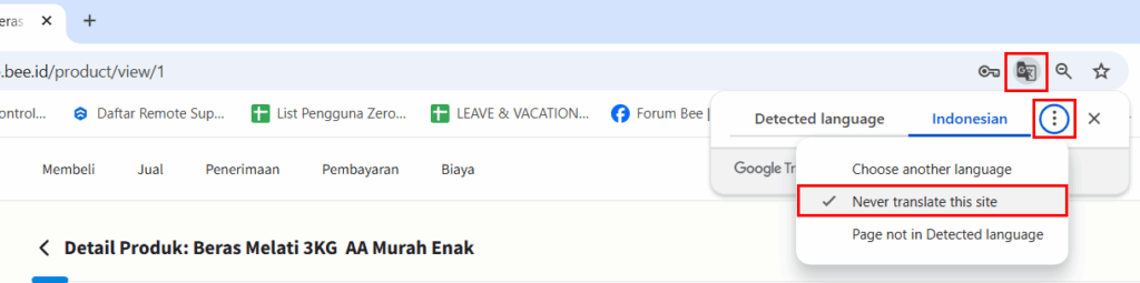 Mematikan Auto Translate Bahasa Beecloud 3.0