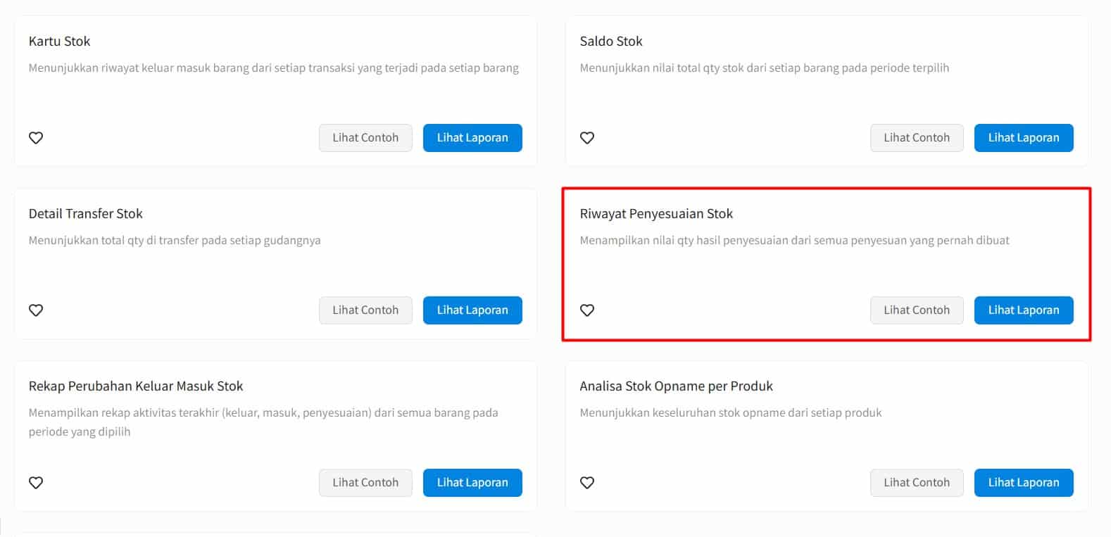 Cara Melihat Laporan Riwayat Penyesuaian Stok