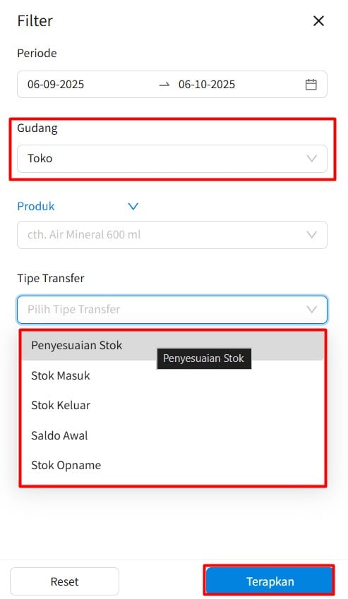 Cara Melihat Laporan Riwayat Penyesuaian Stok