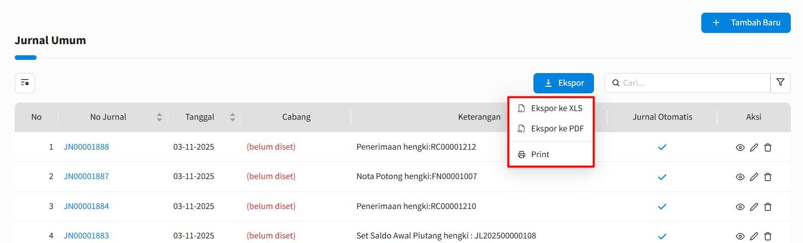 Cara Ekspor Jurnal Umum Pada Beecloud 3.0