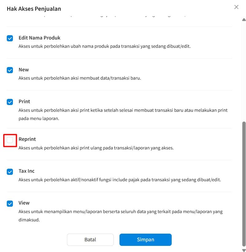 Setting Hak Akses Reprint Pada Beecloud 3.0