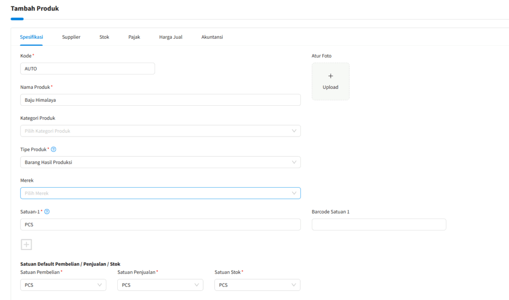 Isi detail produk barang hasil produksi