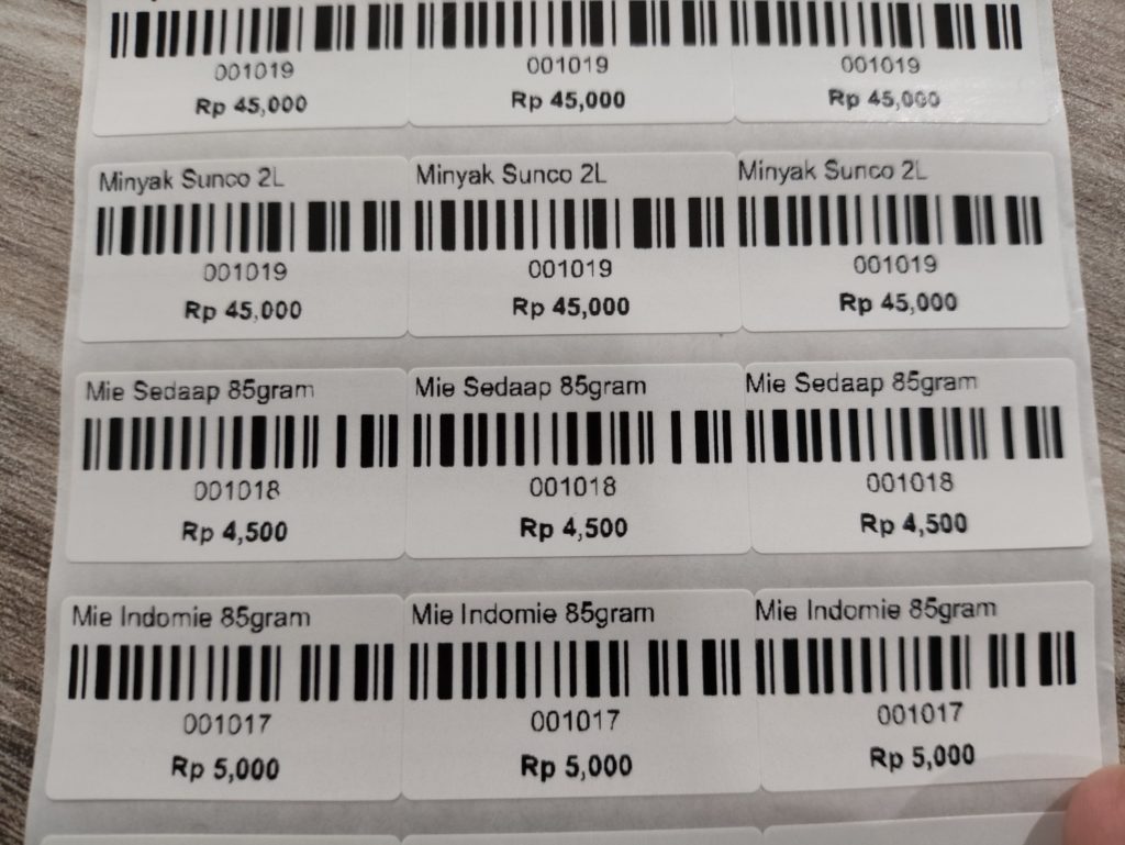 Hasil Cetak Barcode